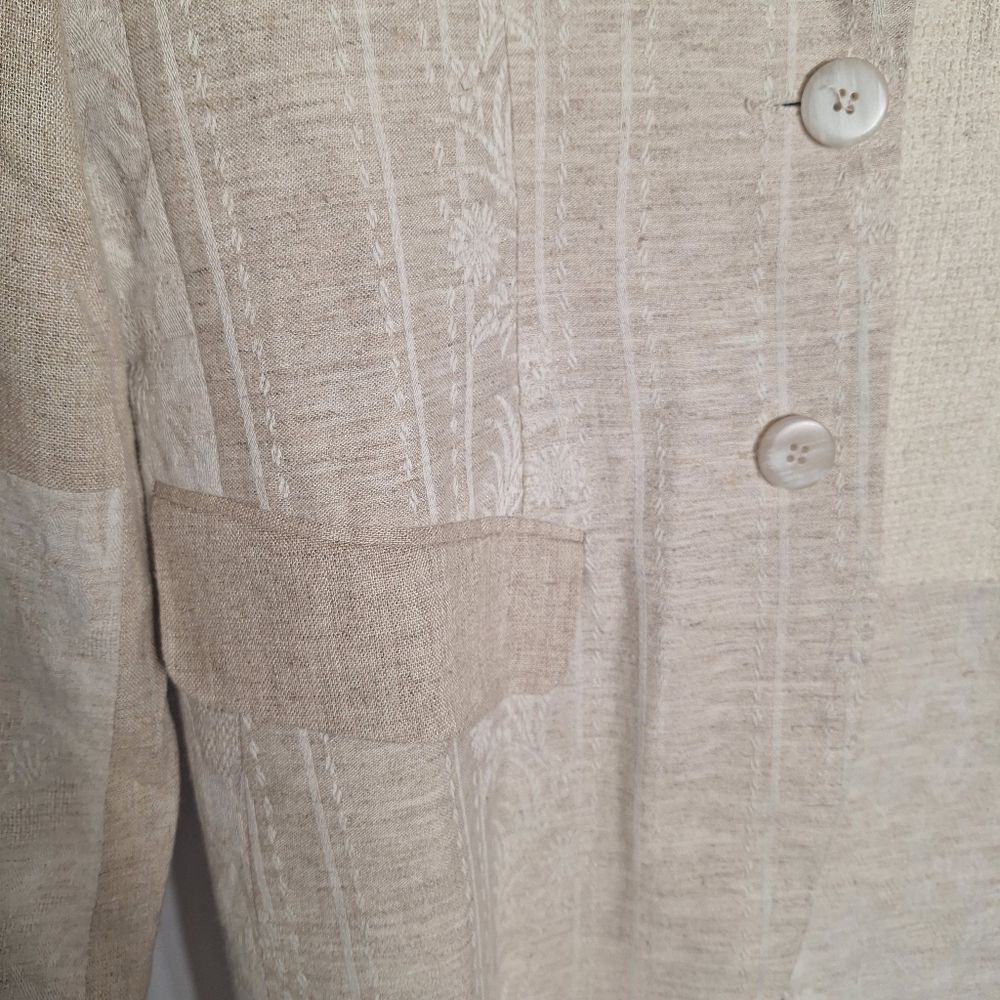 Vintage Express Linen Blazer Patchwork Large Beig… - image 6